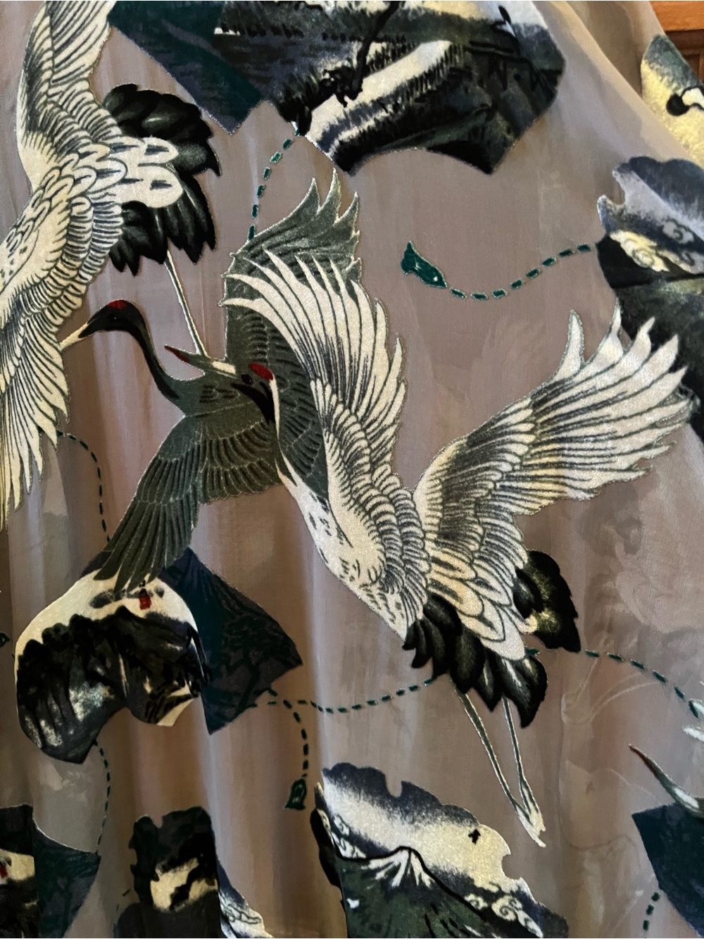 Chico's Kimono Burnout Velvet Open Front with Fringe Green Grey Size S/M - Picture 11 of 17